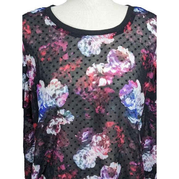 Torrid Womens Plus 1X Sheer Blouse Top Black Dark Floral Swiss Dot Whimsygoth - Picture 4 of 8